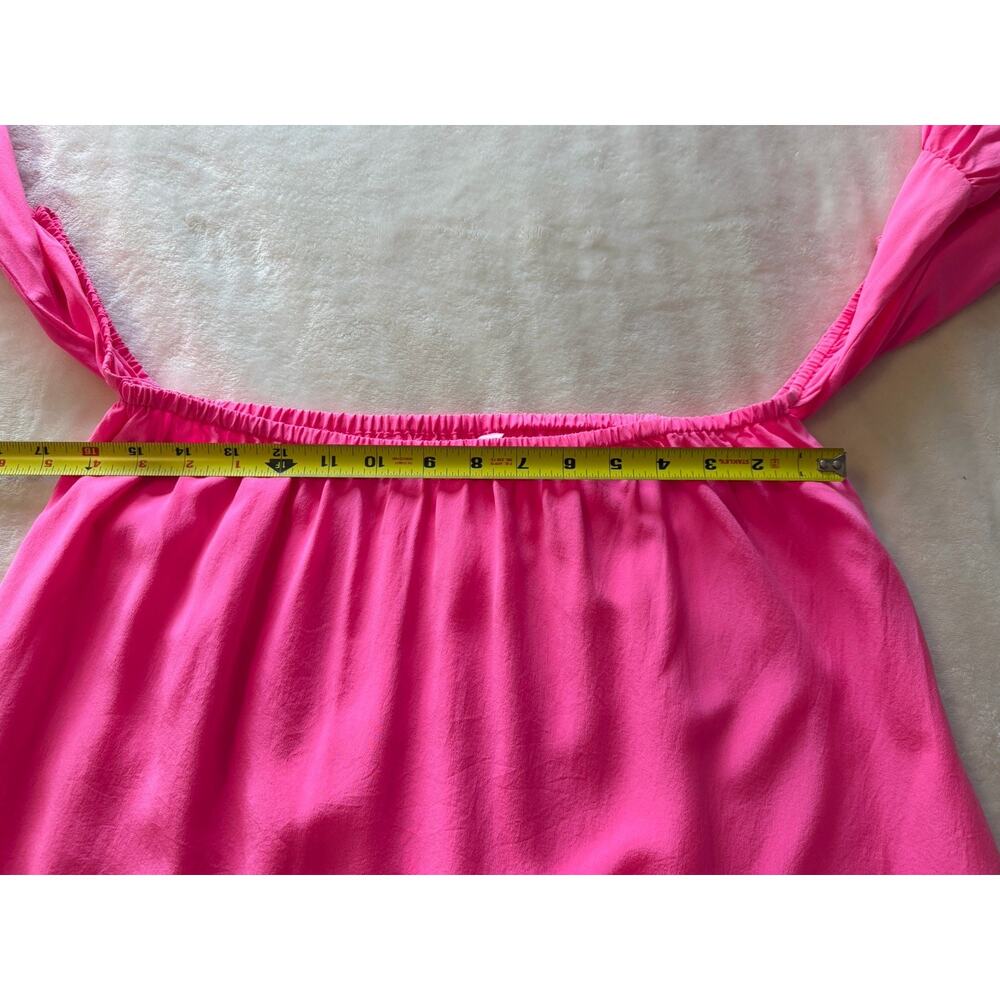 Lilly Pulitzer Size Large Sanilla Top 100% Silk Off the Shoulder Blouse Hot Pink - Picture 11 of 13